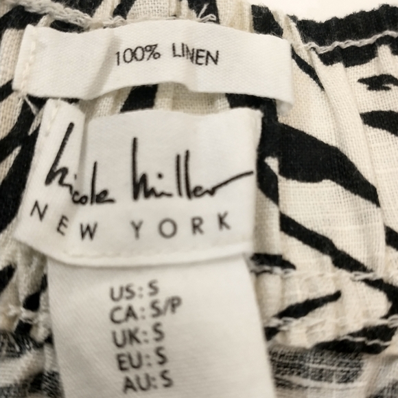 Nicole Miller NY 100% Linen Pull-on Wide Leg Pants Black/White Size S - Picture 9 of 9
